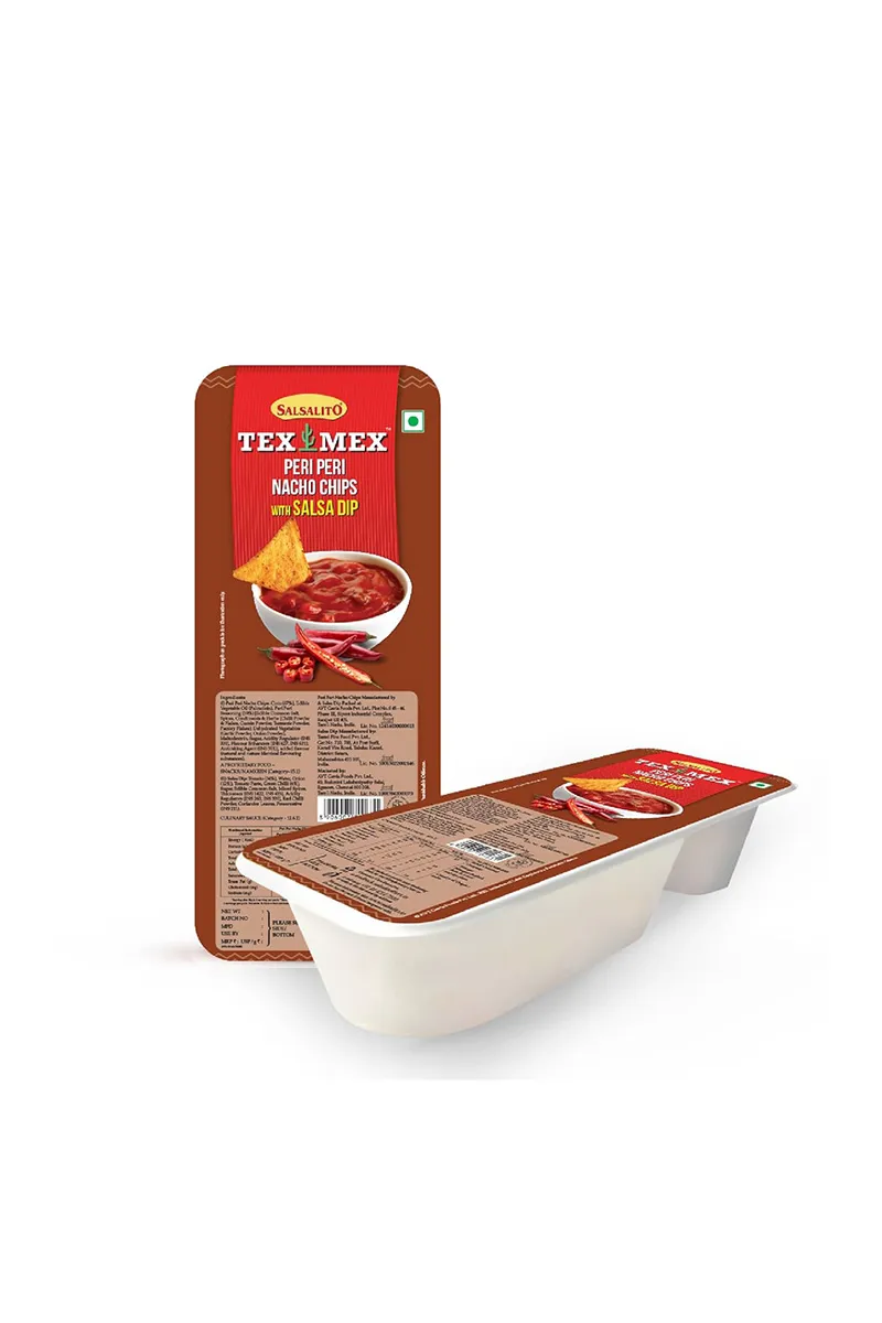 Salsalito Tex Mex Tray Pack Peri Peri Nacho Chips With Salsa Dip - 65g