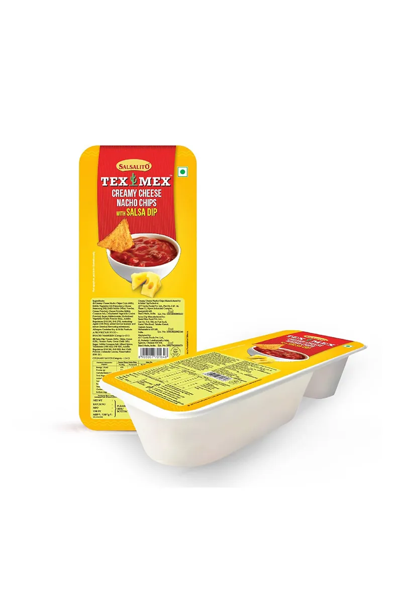 Salsalito Tex Mex Tray Pack Creamy Cheese Nacho Chips With Salsa Dip - 65g