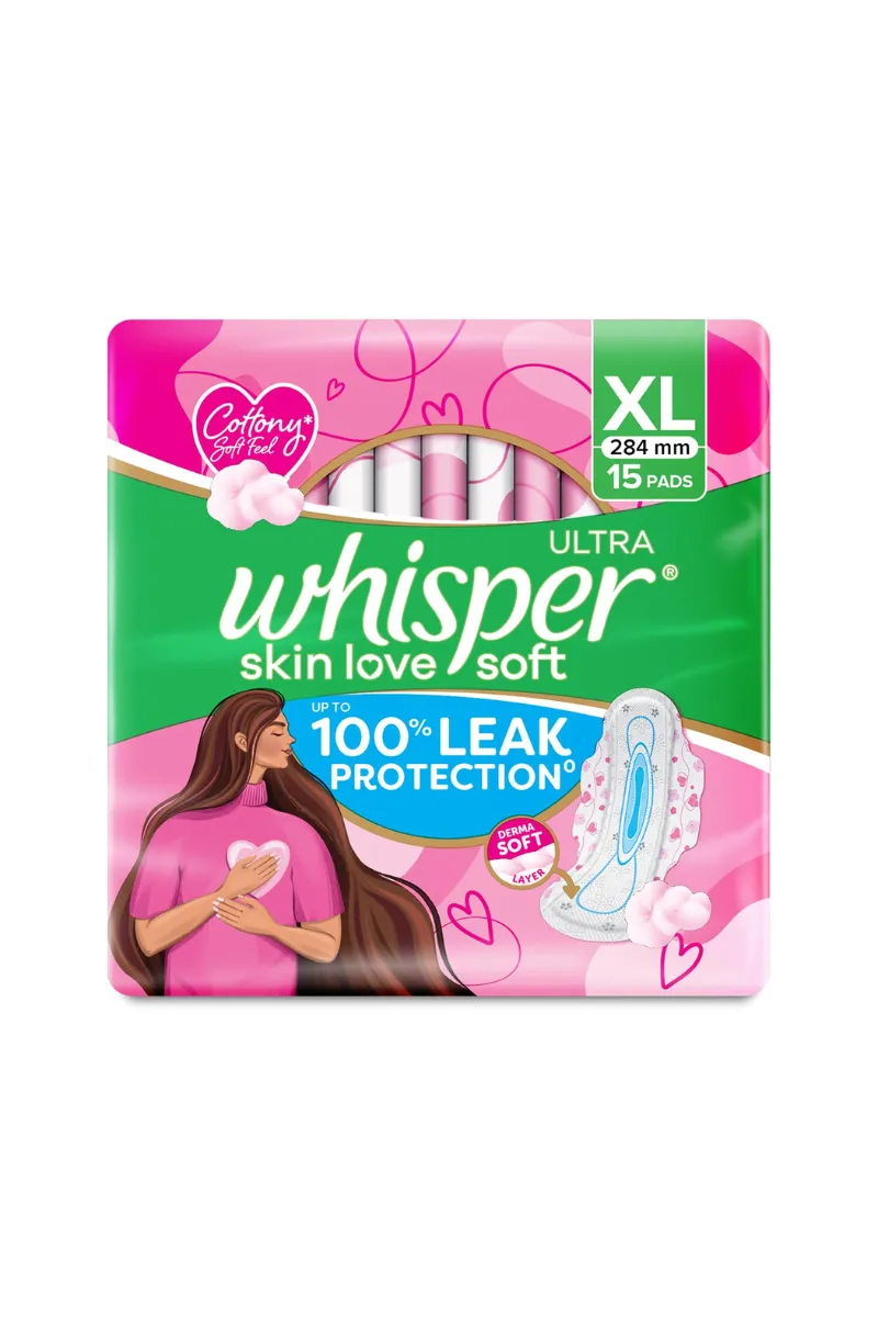 Whisper Ultra Skin Love Soft Napkin, XL - 15 Pieces