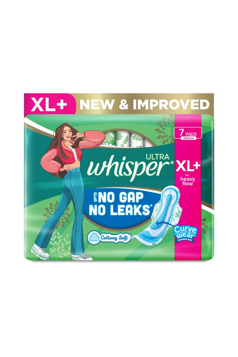 Whisper Ultra No Gap No Leaks Sanitary Pads for Heavy Flow XL - 7 Pieces
