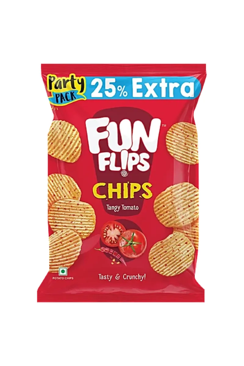 Fun Flips Potato Chips Tangy Tomato Tasty & Crunchy Snacks Chips - 45g