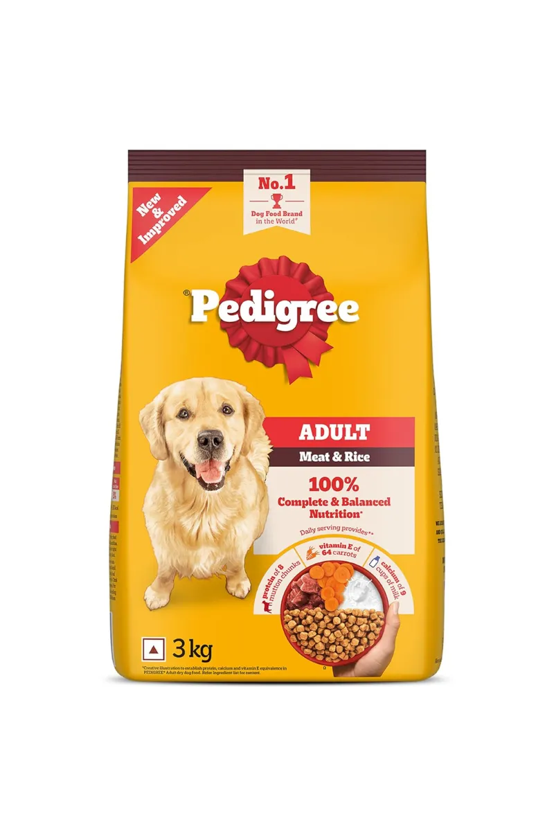 Pedigree Adult Dry Dog Food - Meat & Rice (3kg)
