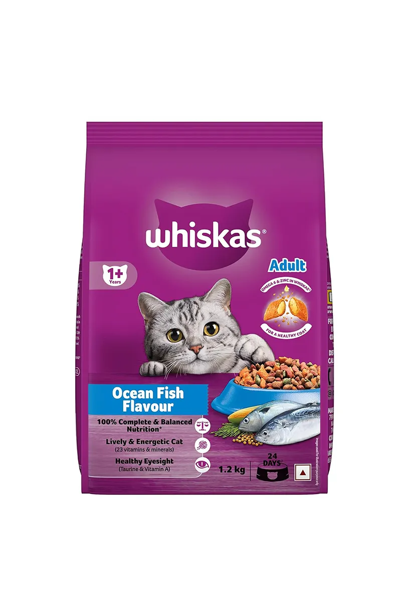Whiskas Adult Dry Cat Food (1+ Years) - Ocean Fish Flavour (1.2kg)