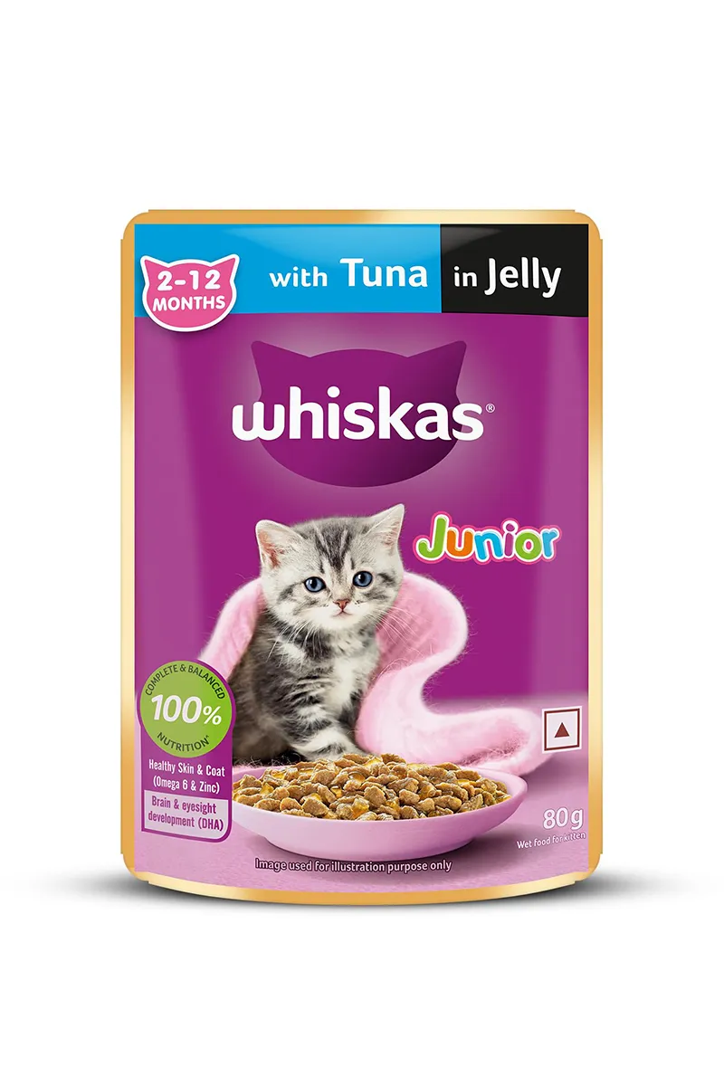 Whiskas Junior Kitten Wet Cat Food (2-12 Months) - Tuna In Jelly Flavour (80g)