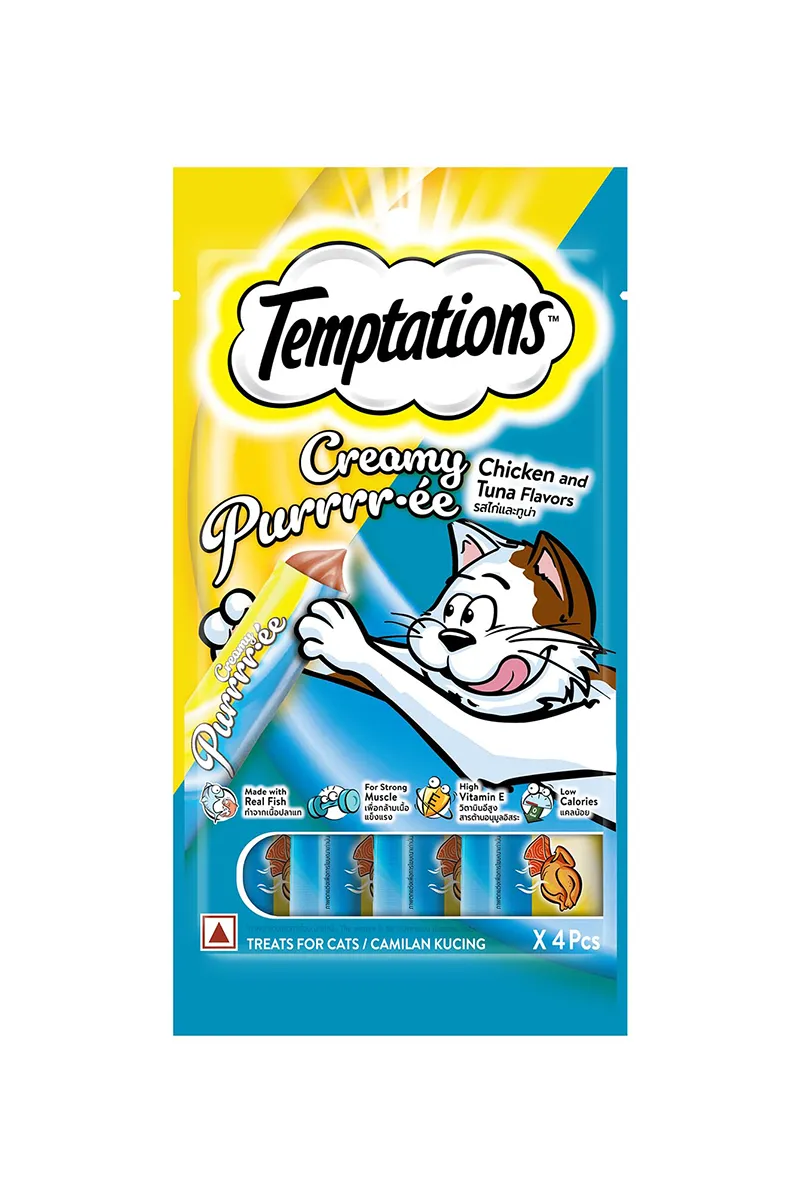 Temptations Creamy Purrrr-ee Lickable Cat Treats - Chicken & Tuna Flavour (48g)