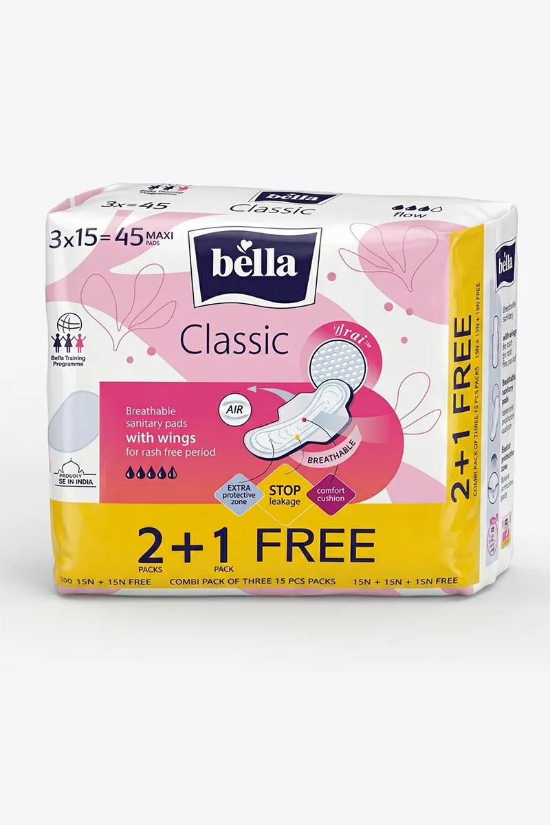 Bellla Classic Sanitary Pads Combo Pack (2+1 Free) - 45 Maxi Drai Pads
