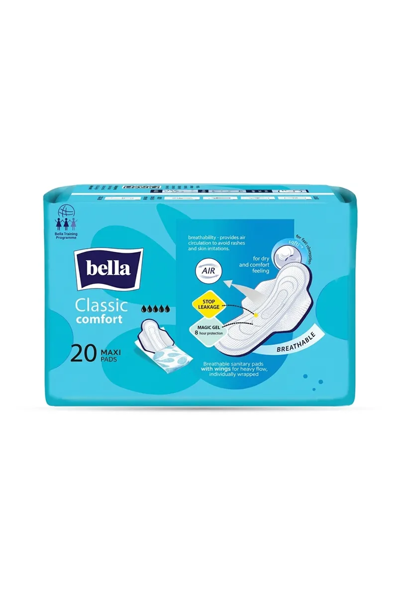 Bella Classic Comfort Maxi Softi Sanitary Pads with Wings for Heavy Flow (20 Pcs)