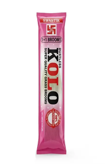 Swastik Kolo Soft Grass Broom Round Pipe - (Pack of 2) 