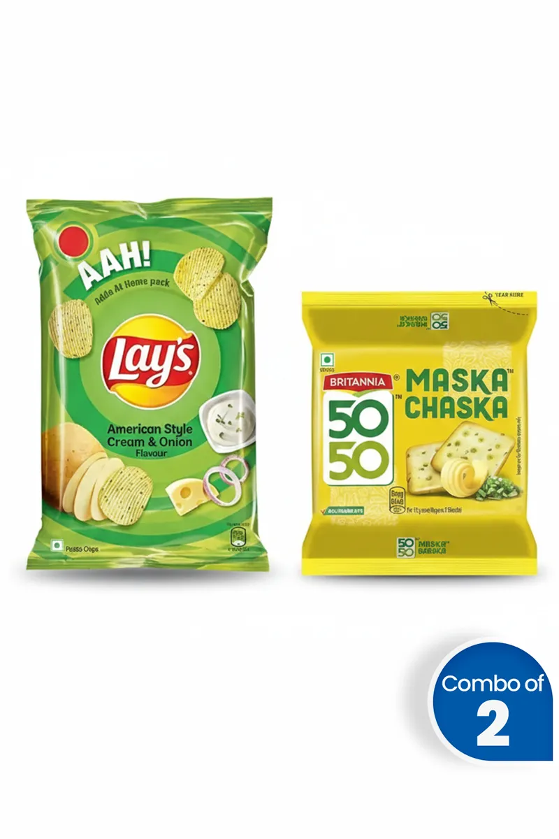 Snack Time Combo (Lay’s Chips & 50-50 Maska Chaska Biscuits) - Combo of 2