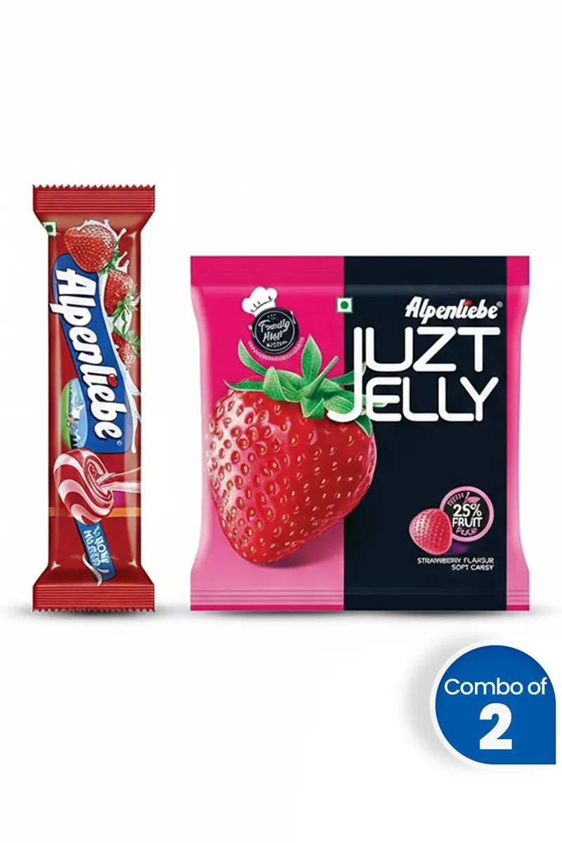 Alpenliebe Strawberry Treats Combo (Cream Toffee & Juzt Jelly) - Combo of 2