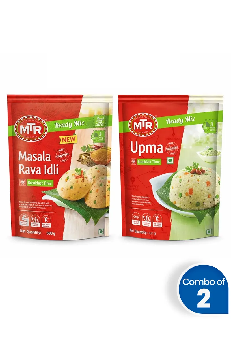 South Indian Breakfast Essentials Combo (Masala Rava Idli & Plain Upma Mix) - Combo of 2
