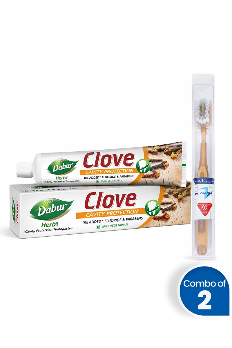 Dabur Clove Oral Care Combo (Toothpaste + Toothbrush) - Combo of 2