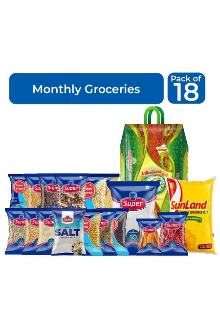 Monthly Grocery Combo - Pack Of 18(Udhaiyam Rice X Sunland Oil) 