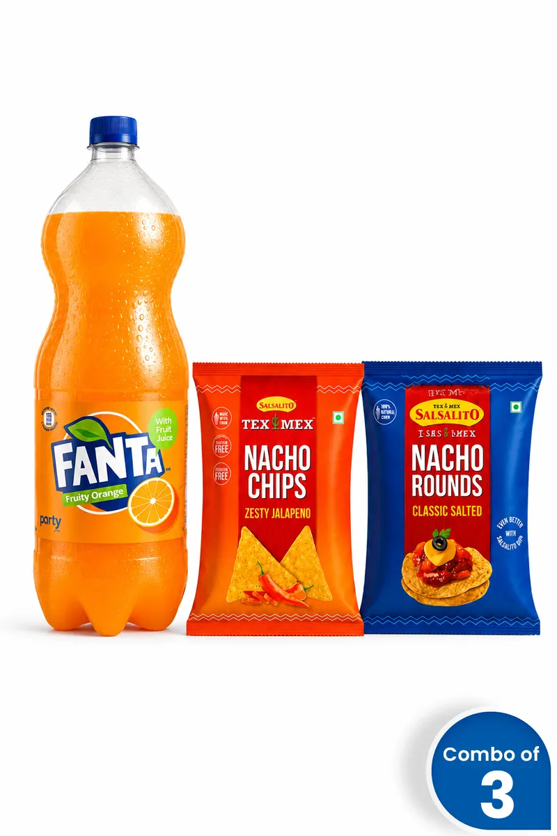 Salsalito Nachos & Fanta Party Combo (Jalapeno (150g) Classic Salted (150g) & Fanta (2.25L))