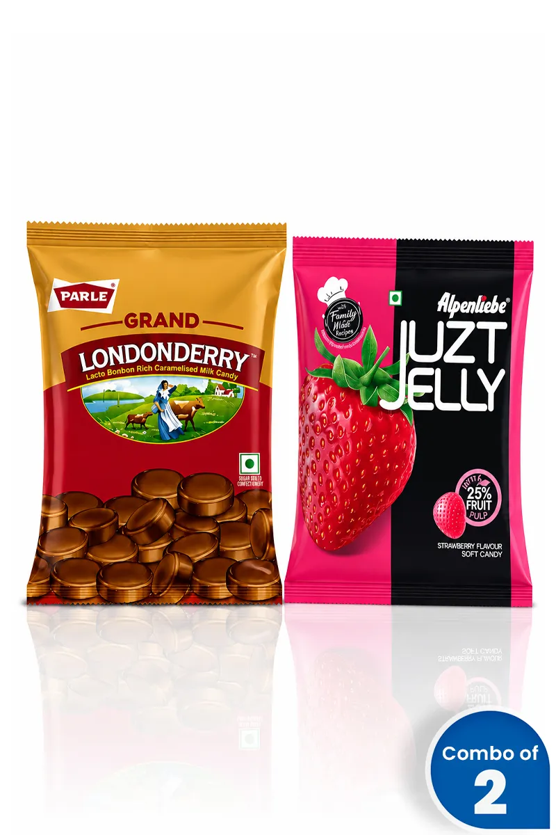 Alpenliebe Jelly & Londonderry Candy Combo (Strawberry Jelly Candy - 140g, Rich Caramelised Milk Candy - 217g)