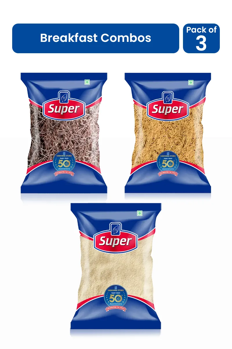 Super Breakfast Essentials Combo (Sooji / Rava - 1Kg, Roasted Vermicelli - 500g, Ragi Vermicelli - 500g)