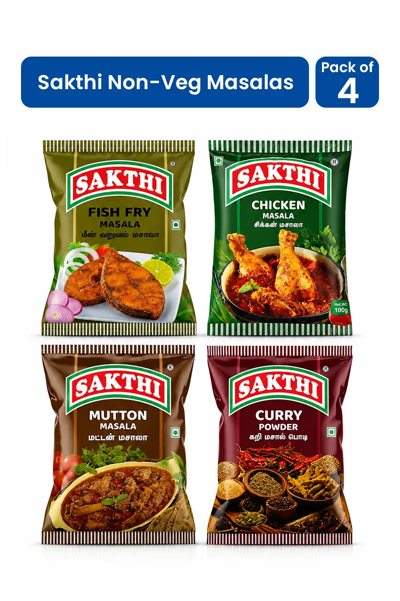 Sakthi Non-Veg Masala Combo (Chicken Masala - 100g, Mutton Masala - 100g, Curry Powder - 100g, Fish Fry Masala - 50g)