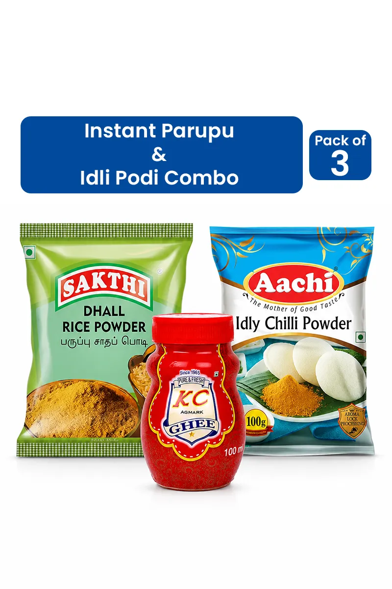 Instant Paruppu & Idli Podi Combo (Dhall Rice Powder - 100g, Ghee - 100ml, Idly Chilli Powder - 100g)