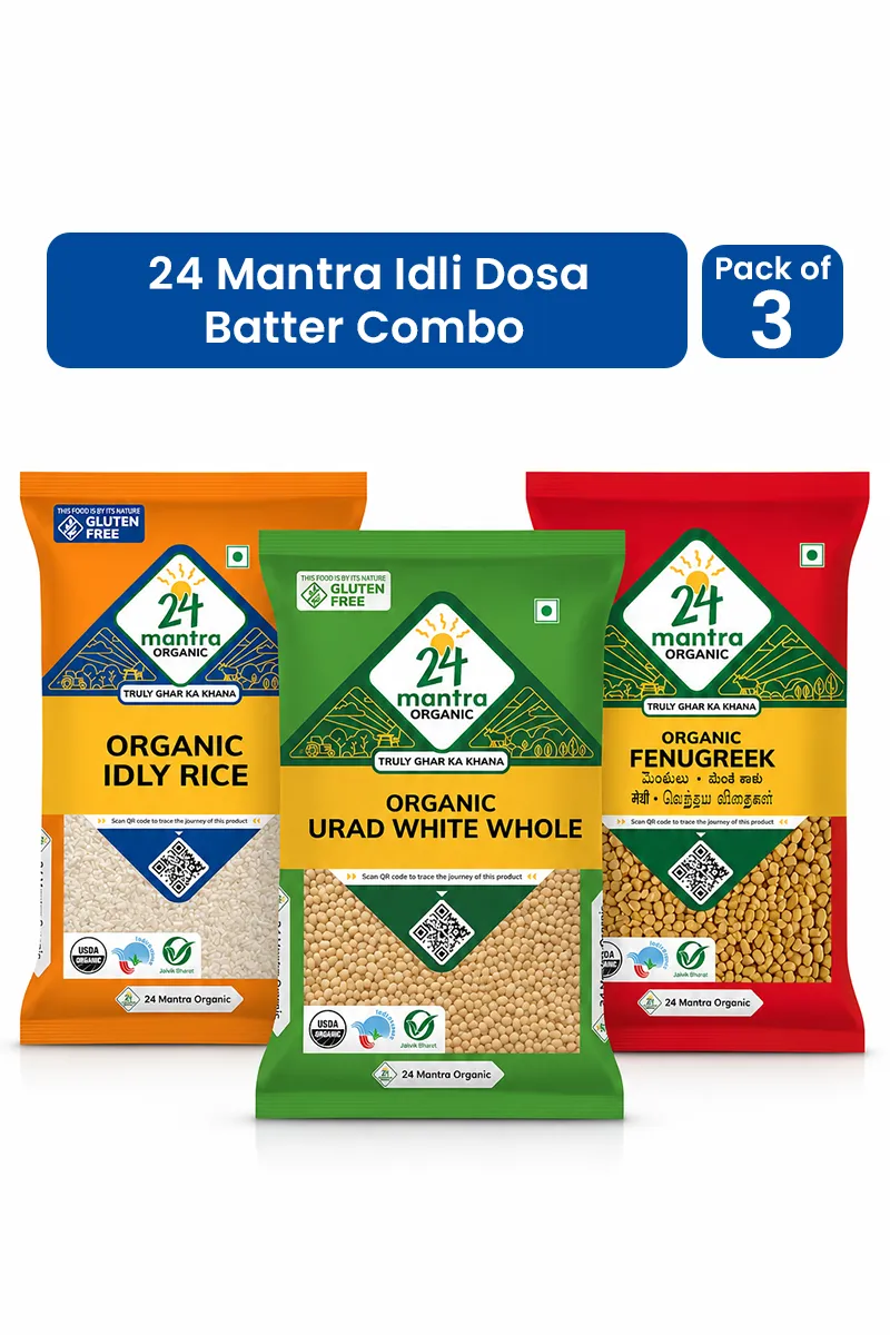 24 Mantra Idli Dosa Batter Combo (Organic Idly Rice - 1Kg, Organic White Whole Urad Dal - 500g, Organic Fenugreek Seeds - 100g)