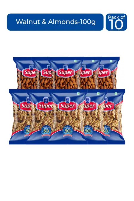 Super Almond (100g X 5) & Akrut/Walnut (100g X 5) Combo - Pack of 10