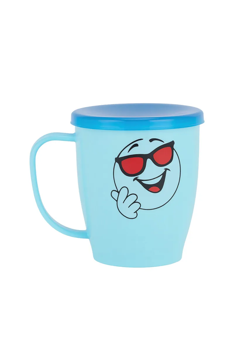 Plastic & Stainless Steel Mug with Lid, Blue - 280 ML (Assorted Design)