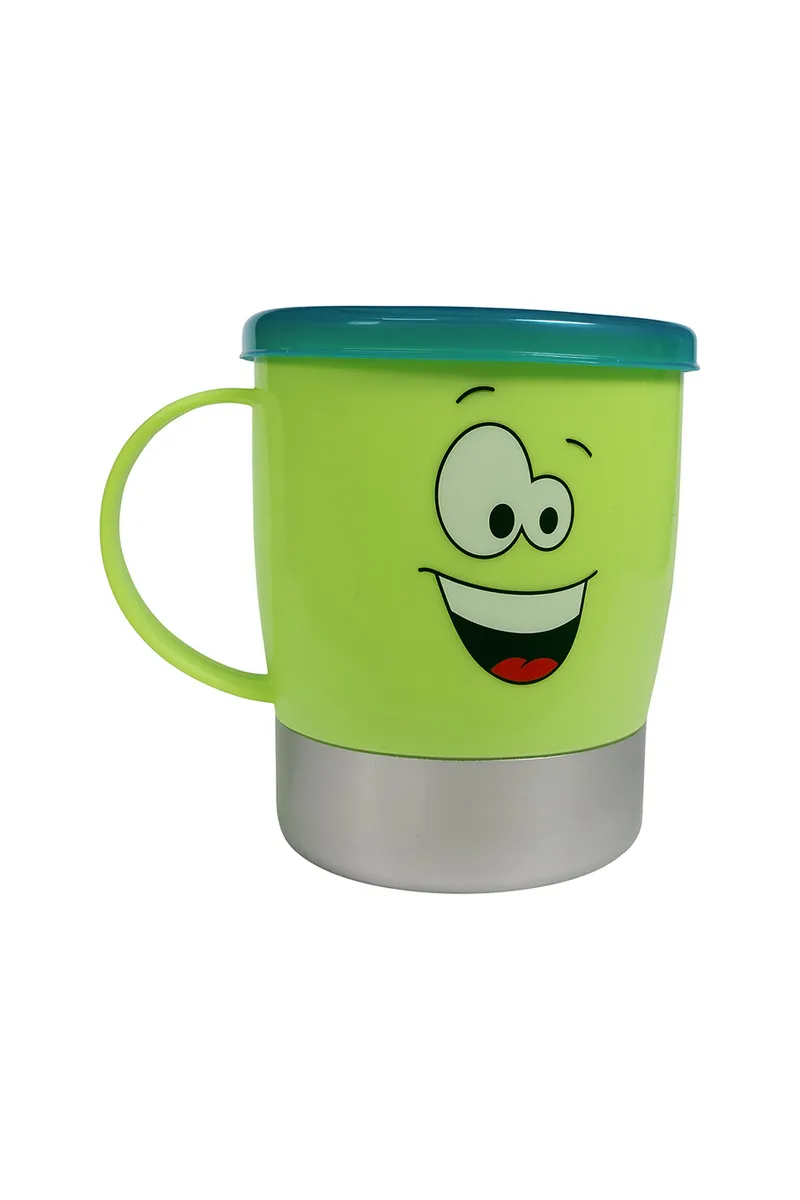 Plastic & Stainless Steel Mug with Lid, Green - 220 ML