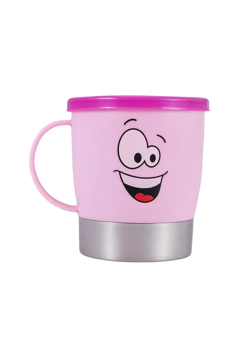 Plastic & Stainless Steel Mug with Lid, Pink - 220 ML