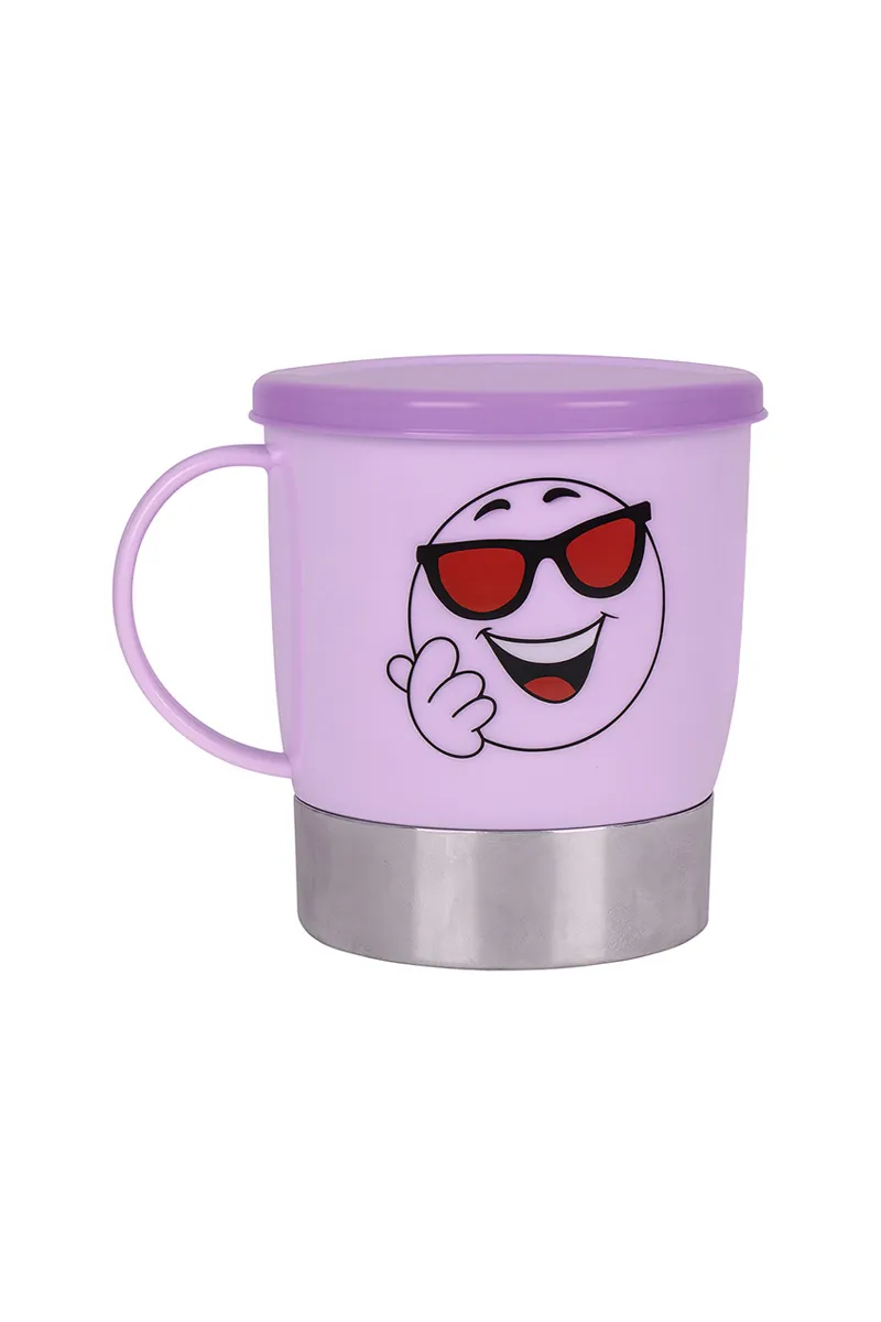 Plastic & Stainless Steel Mug with Lid, Purple - 220 ML