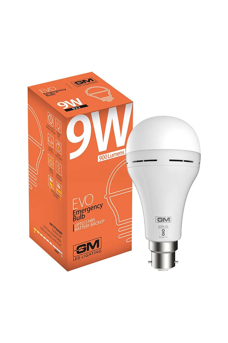 GM Evo 9 W LED Emergency Inverter Bulb with B22 Base for Home & Office Lighting (White)