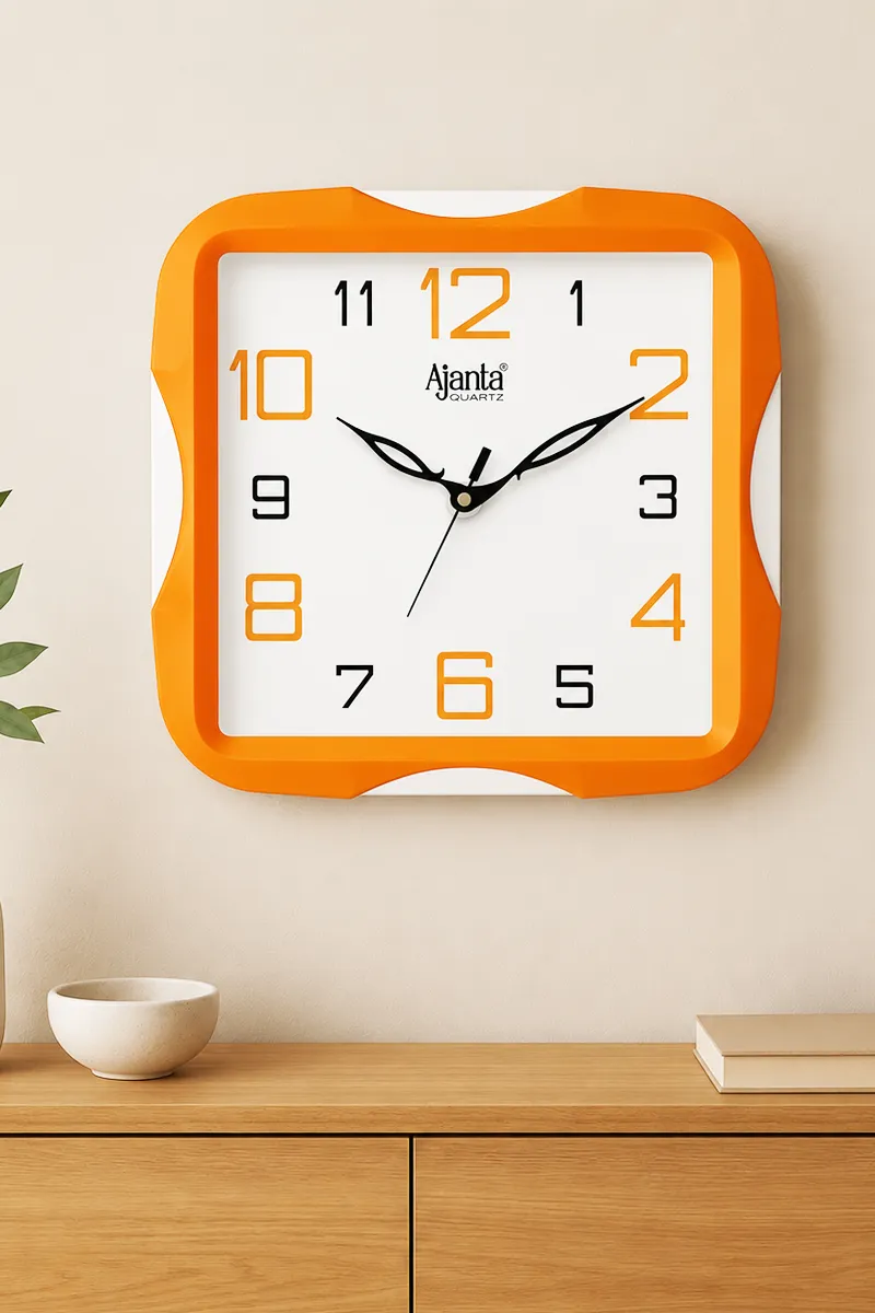 Ajanta Plastic Simple Wall Clock, Orange - 28 Cm