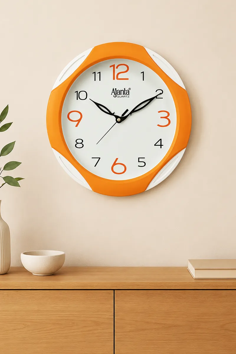 Ajanta Plastic Simple Wall Clock, Orange - 27 Cm