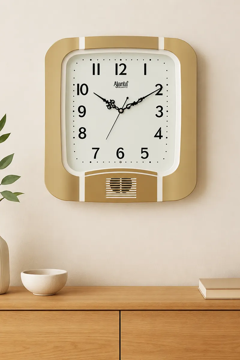 Ajanta Plastic Plain Musical Wall Clock, Ivory - 32x35 Cm