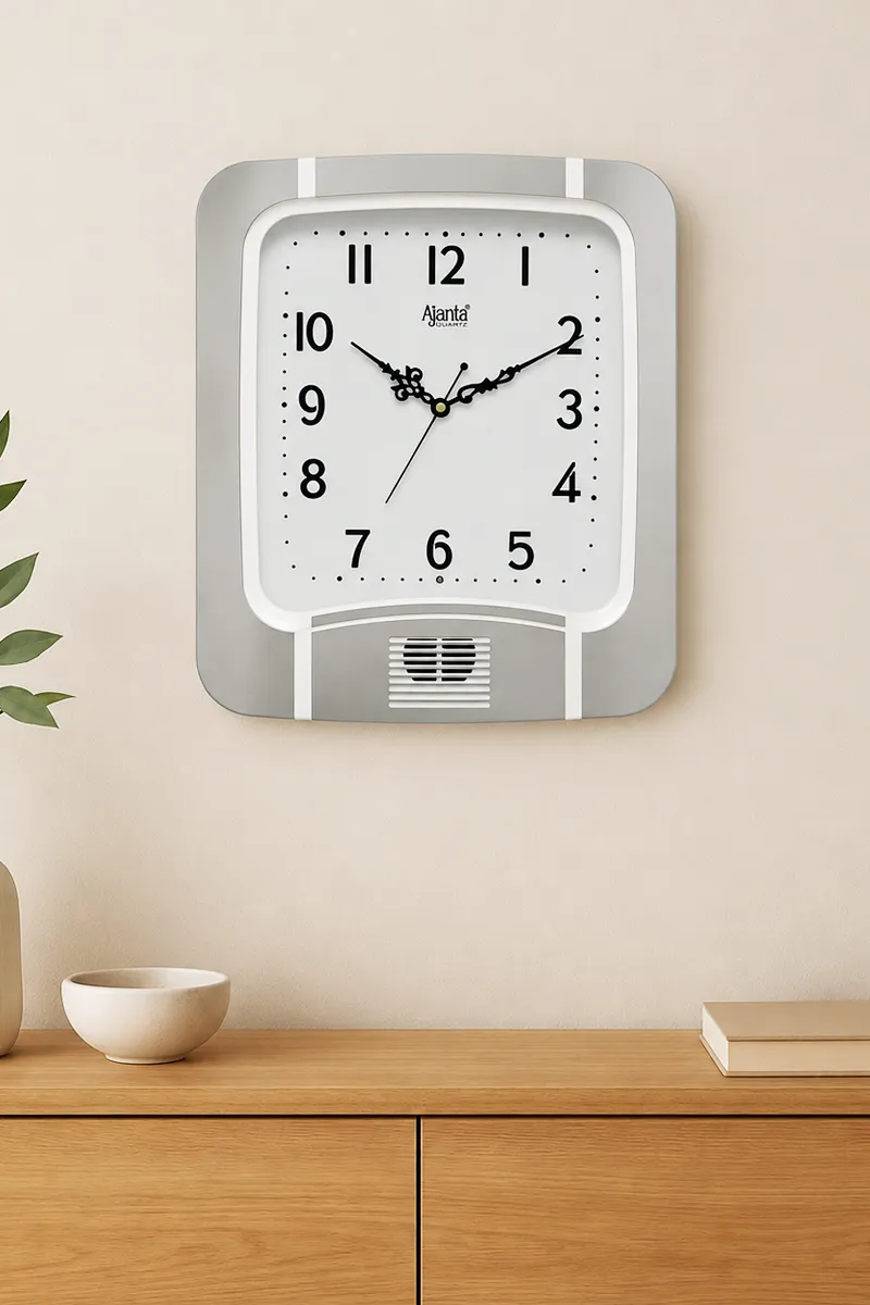 Ajanta Plastic Plain Musical Wall Clock, White - 32x35 Cm