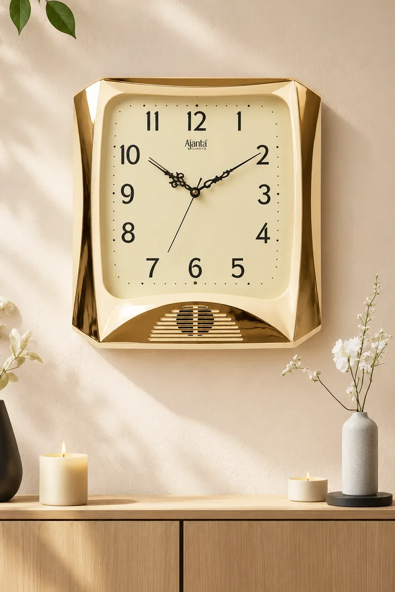 Ajanta Plastic Plain Musical Wall Clock, Ivory - 31x35 Cm