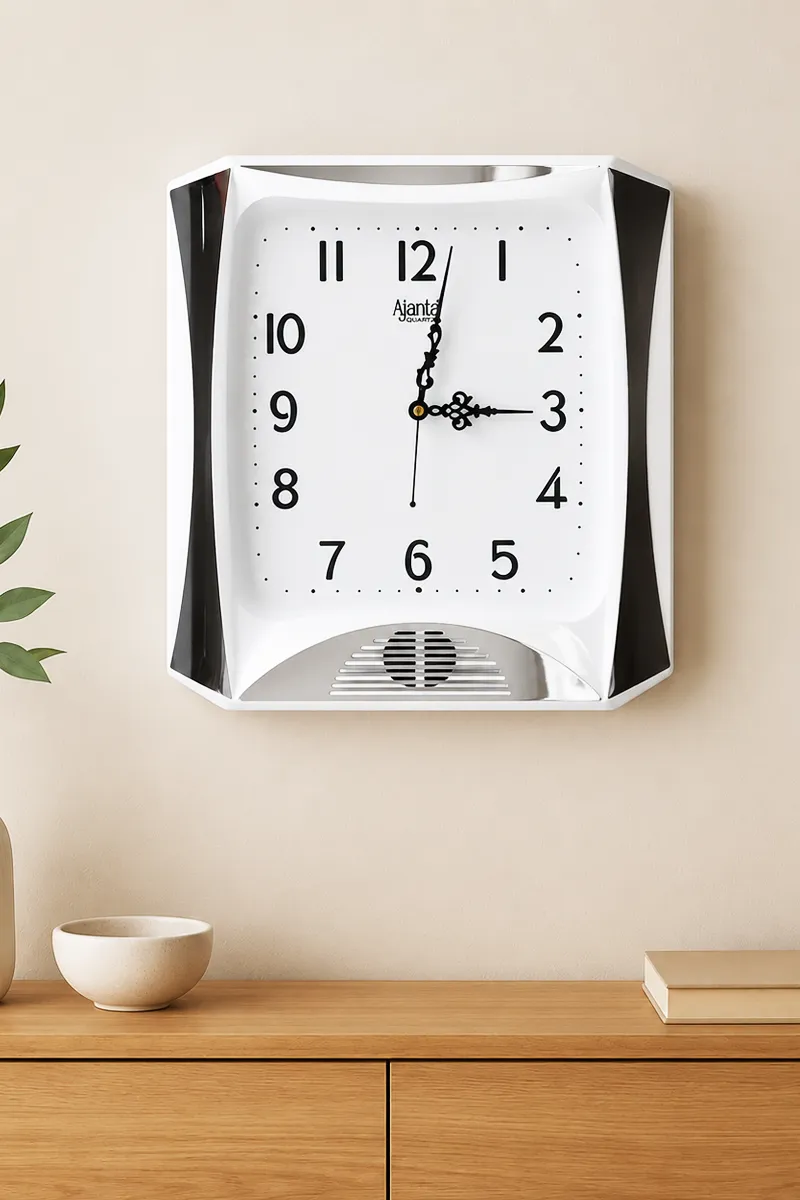 Ajanta Plastic Plain Musical Wall Clock, White - 31x35 Cm
