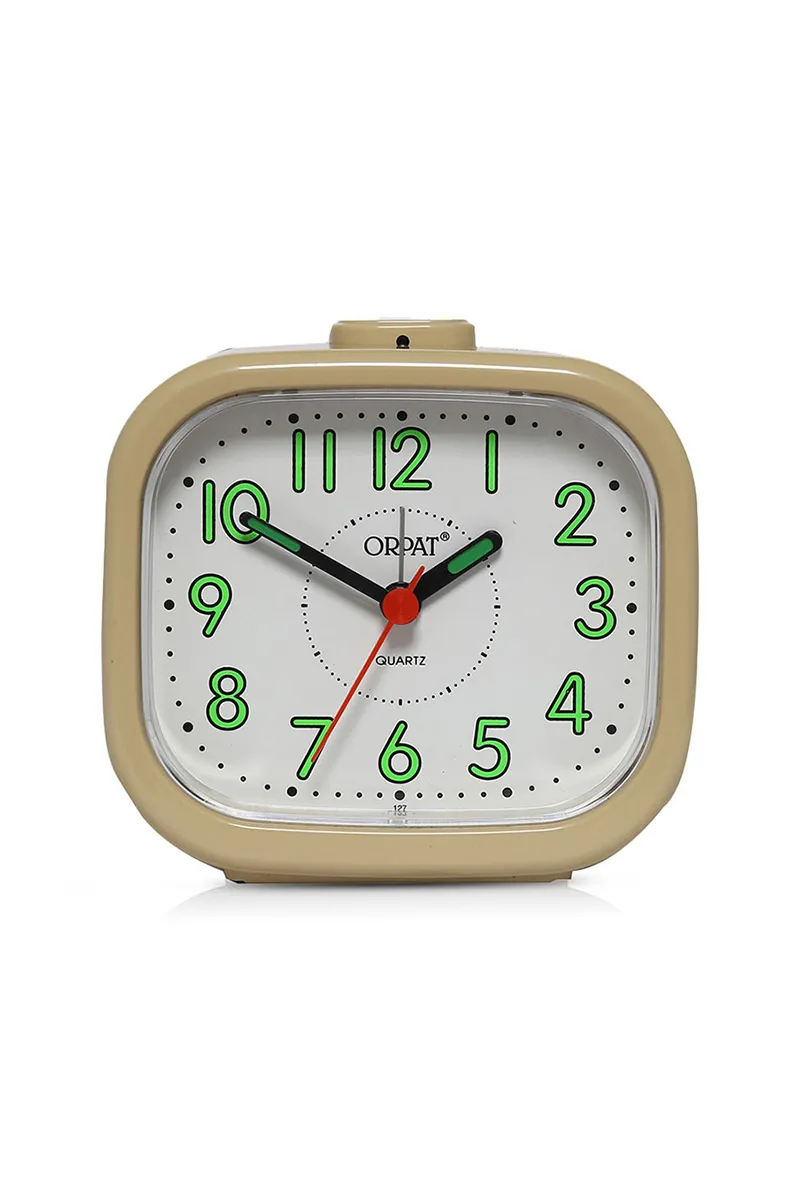 Orpat Plastic Time Piece Buzzer Alarm Clock, Beige - 10x18 Cm