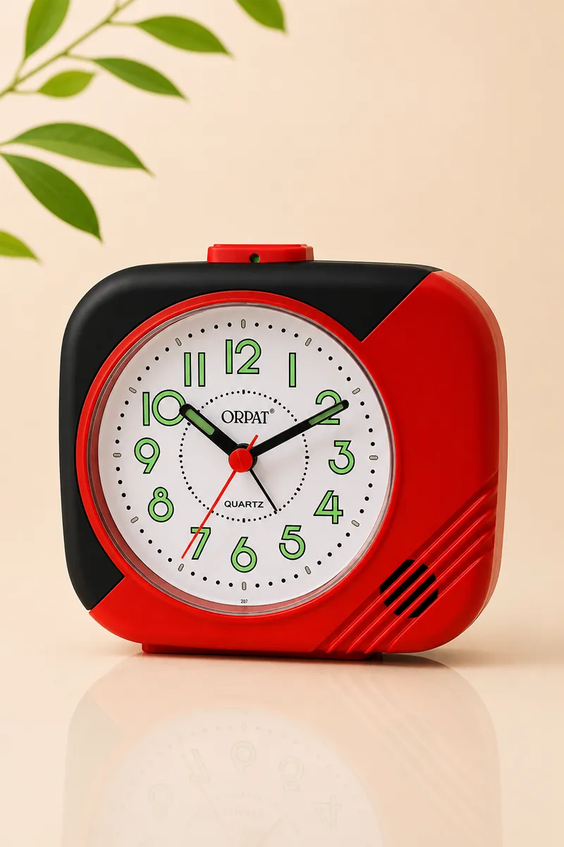 Orpat Plastic Time Piece Buzzer Alarm Clock, Red - 12 x 10 Cm