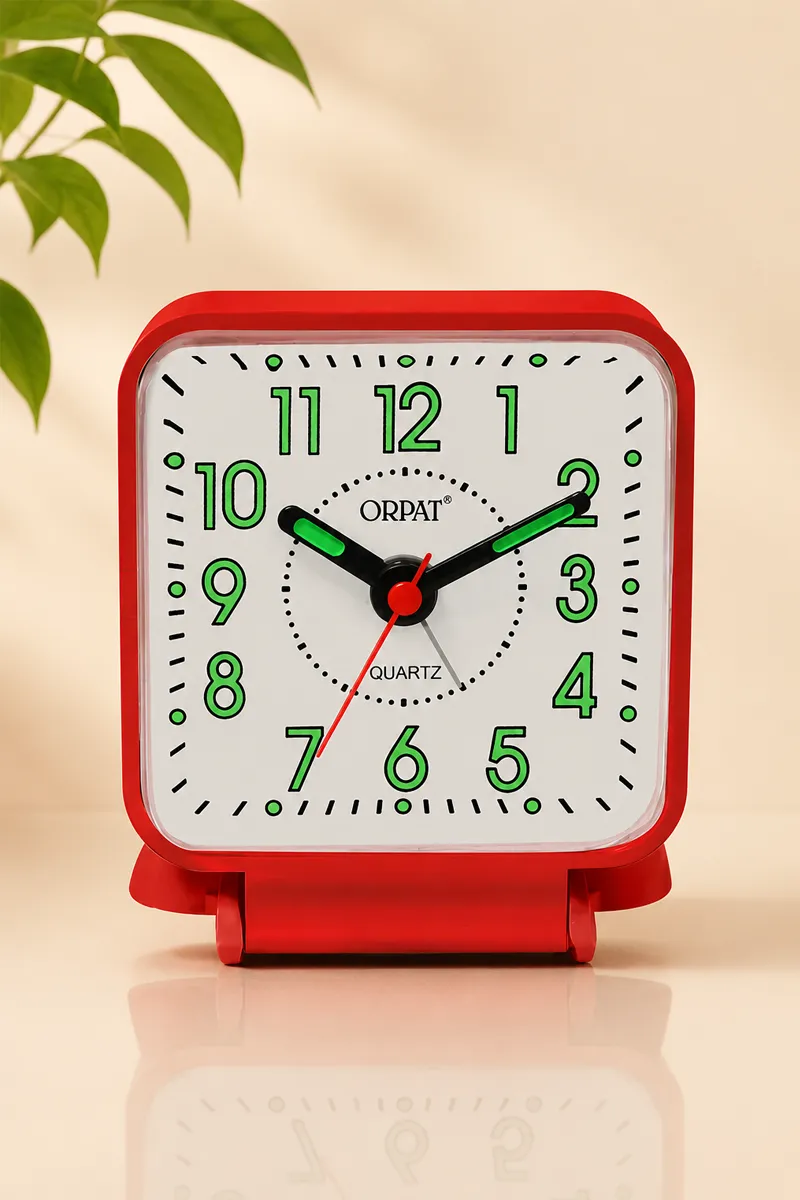 Orpat Plastic Time Piece Snooze Buzzer Alarm Clock, Red - 7 x 7 Cm