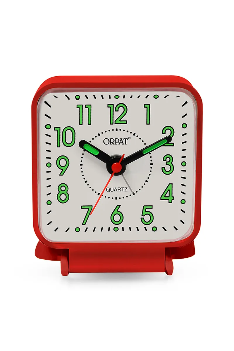Orpat Plastic Time Piece Snooze Buzzer Alarm Clock, Red - 7x7 Cm
