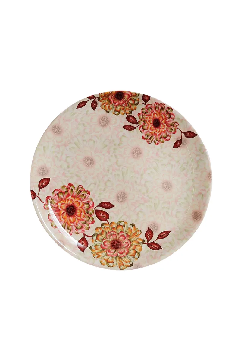Melamine Floral Printed Plate, Brown - 28 Cm HK000212PLABRO