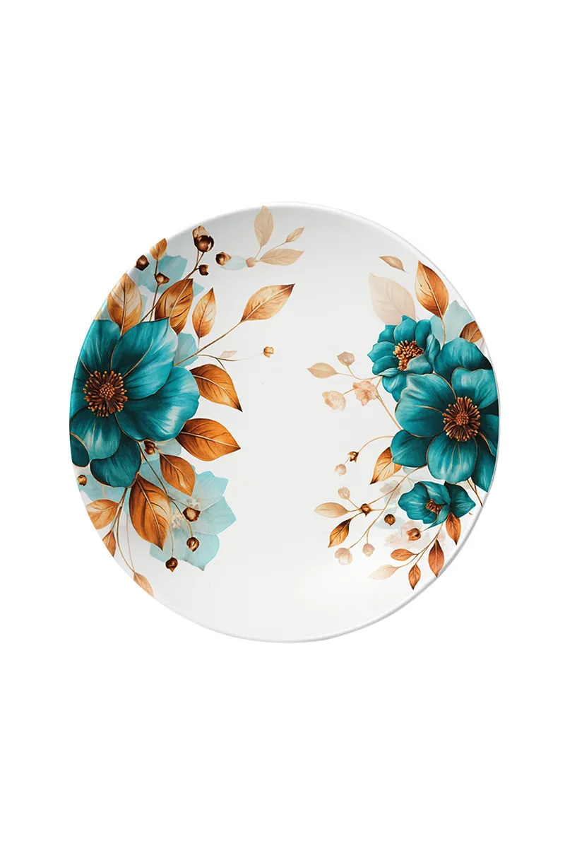 Melamine Floral Printed Plate, Green - 26 Cm