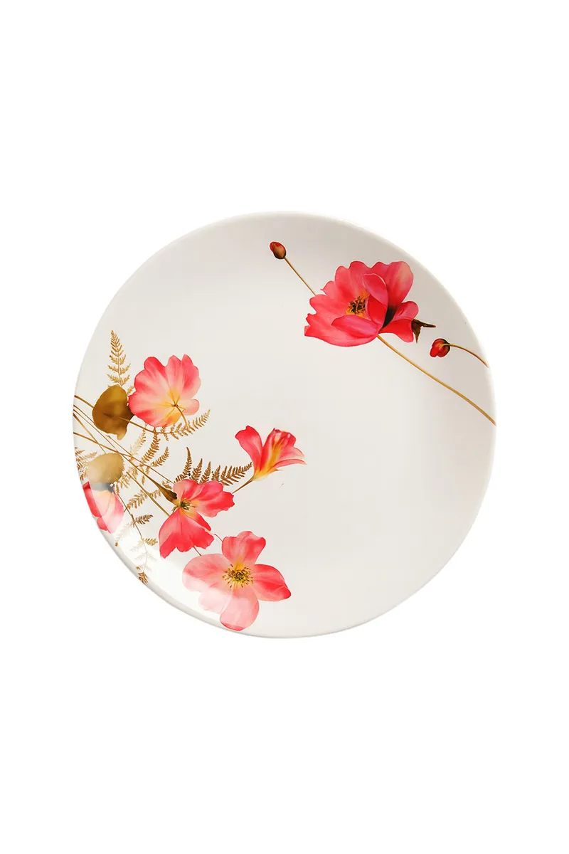 Melamine Floral Printed Plate, Pink - 26 Cm
