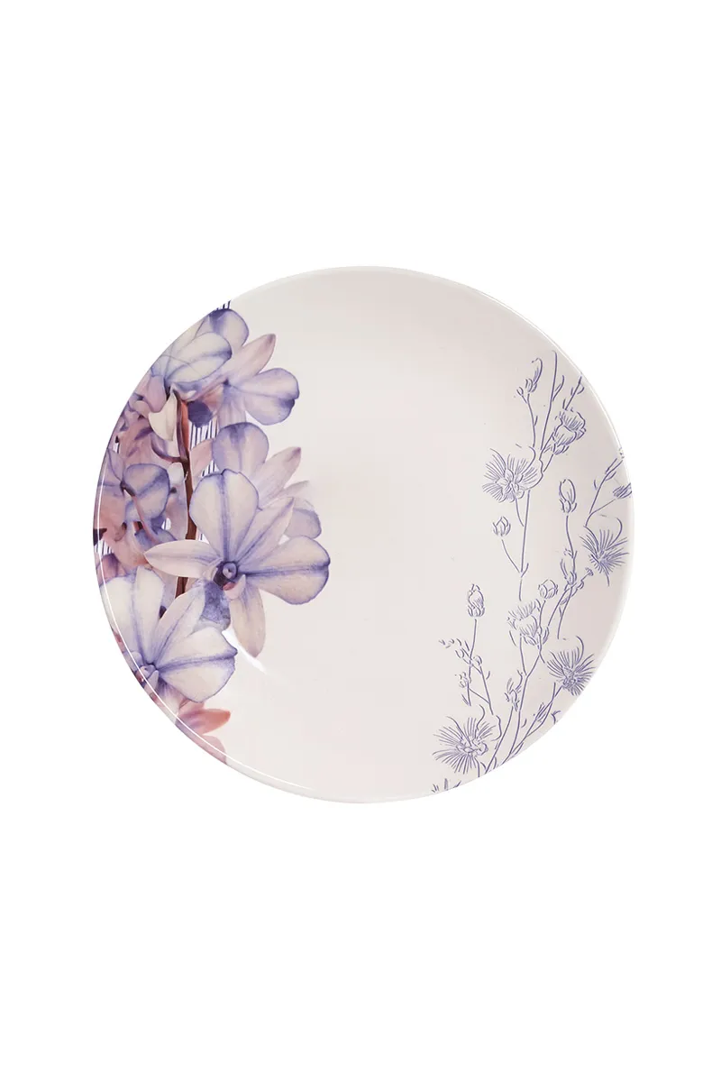 Melamine Floral Printed Plate, Purple - 26 Cm