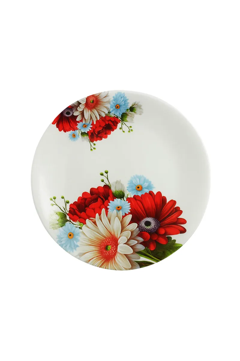 Melamine Floral Printed Plate, Red - 26 Cm