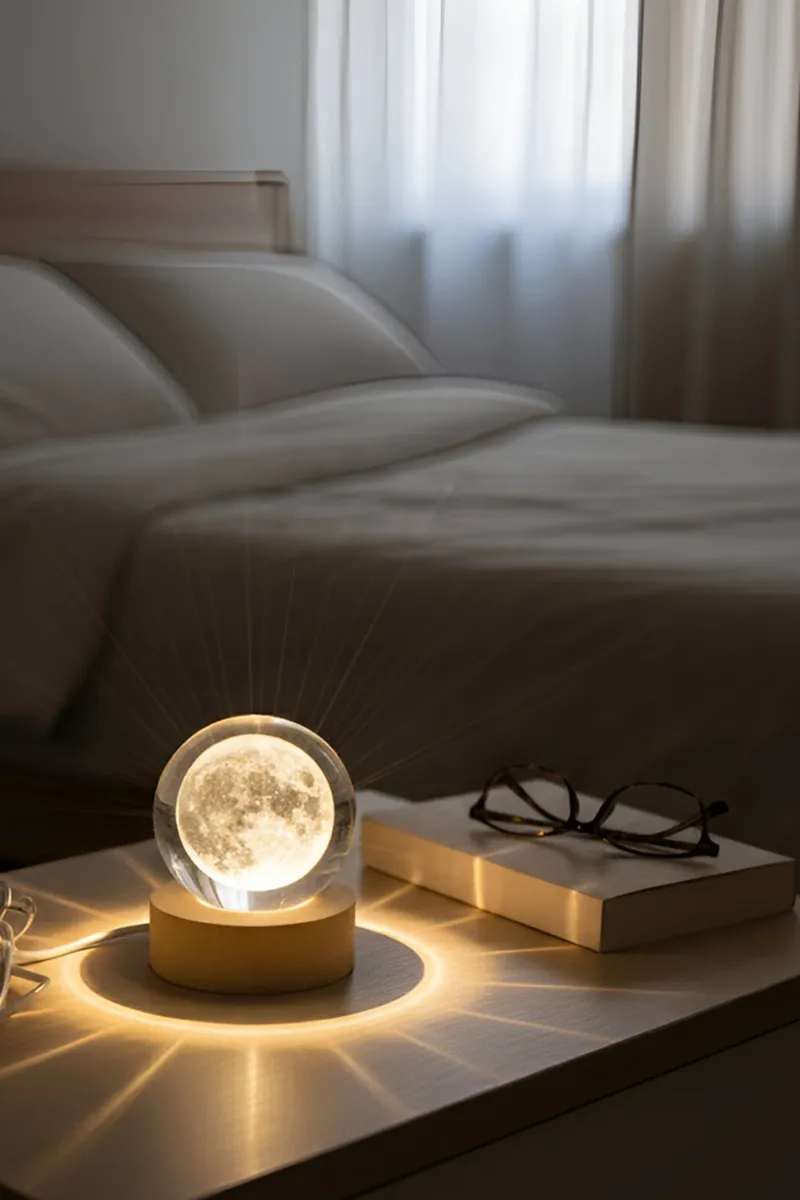 3D Crystal Ball Lamp with Base for Bedroom (Transparent)