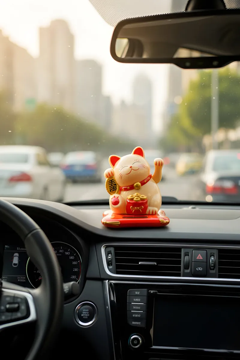 Solar Powered Happy Cat Beautiful with Arm Waves for Car Decoration, Office Decoration (Sandal)