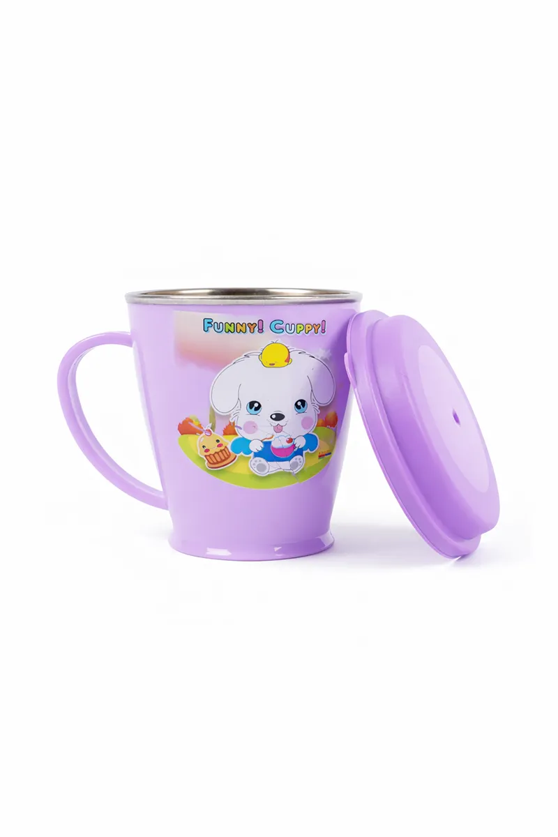 Plastic & Stainless Steel Cup with Lid, Lavender - 225 ML