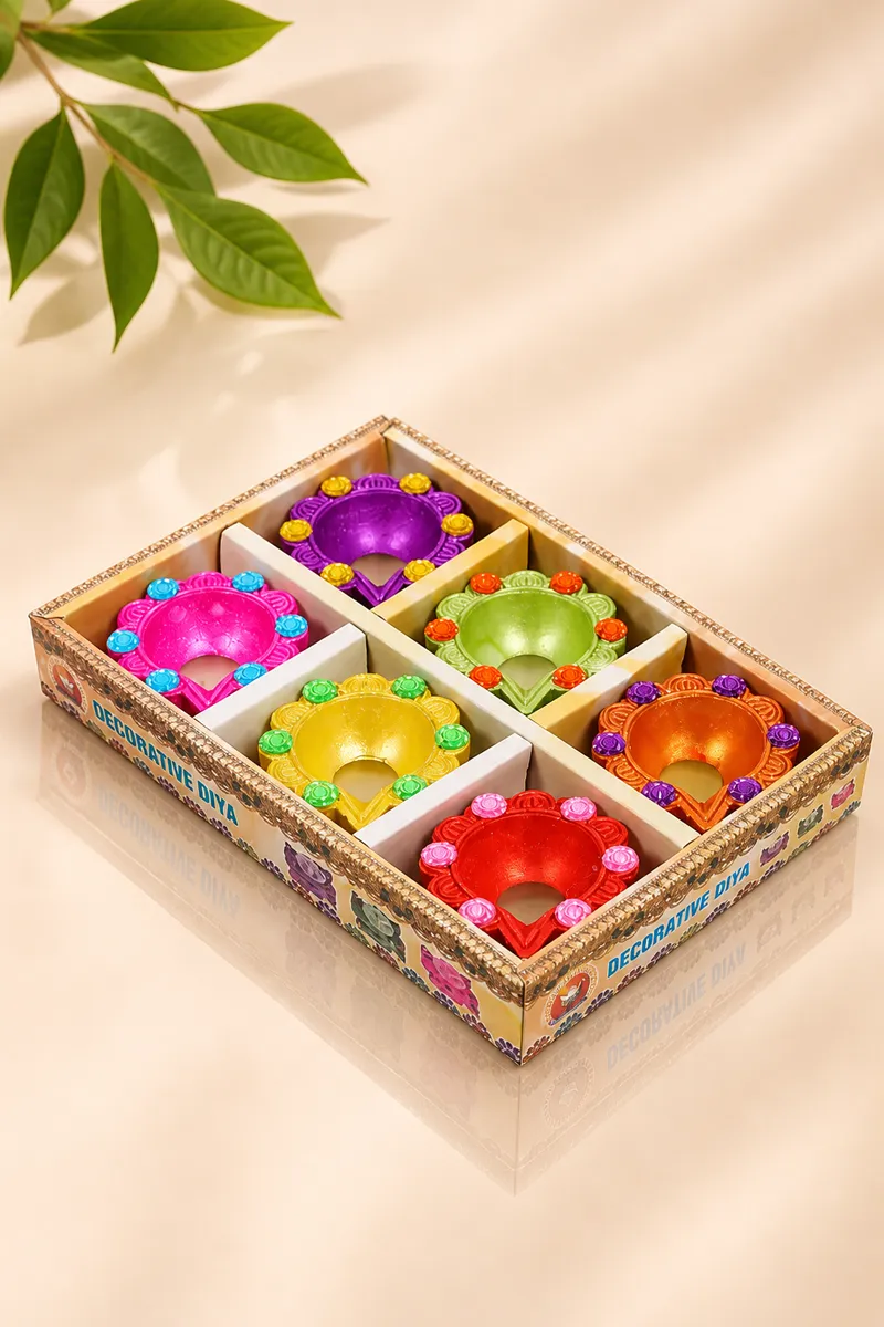Diya / Candle Holder Set, Multicolor - 6 pc
