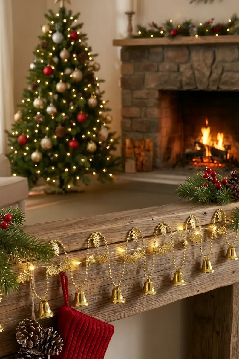 Christmas Tree Decor Hanging Bell Chain, Gold - 1pc HK000487CHRBELGLD