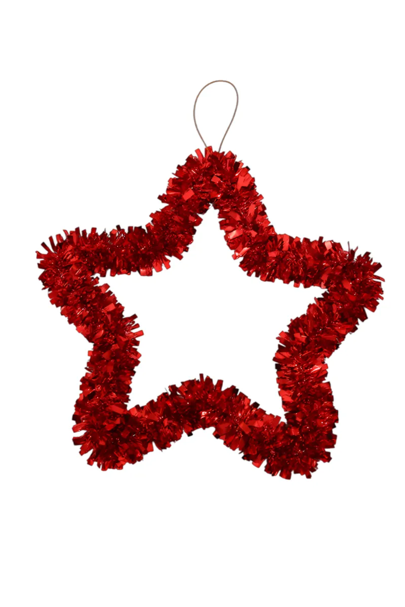 Christmas Decor Tinsel Star, Red - 32 CM